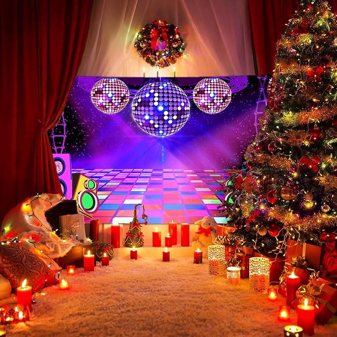 Dance Party Backdrop Retro 80s 90s Theme Stage Dance Ball Music Birthday Party Decoration DJ Photography Background 7X5 ft for Baby Shower Picture Photo Shoot Polyester Fabric, Red