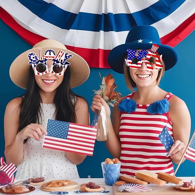 4th of July Party Accessories American Flag Paper Sunglasses, USA Glasses Forth of July Decorations Photobooth Props for Patriotic Party in the USA Favors Decorations 8Pcs