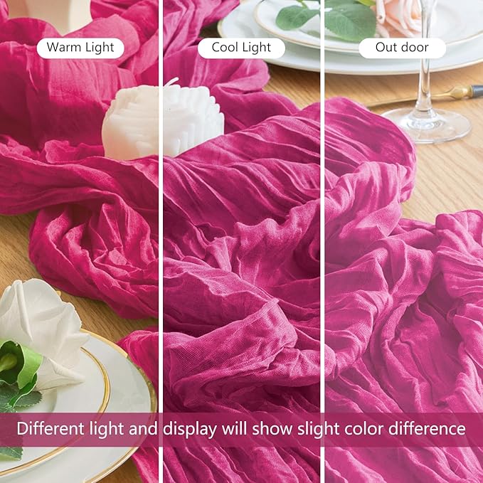 Wokceer Cheesecloth Table Runner Fuchsia 10FT Boho Gauze Cheese Cloth Table Runner for Party Long Rustic Sheer Table Runners for Baby Bridal Shower Wedding Easter Table Decor