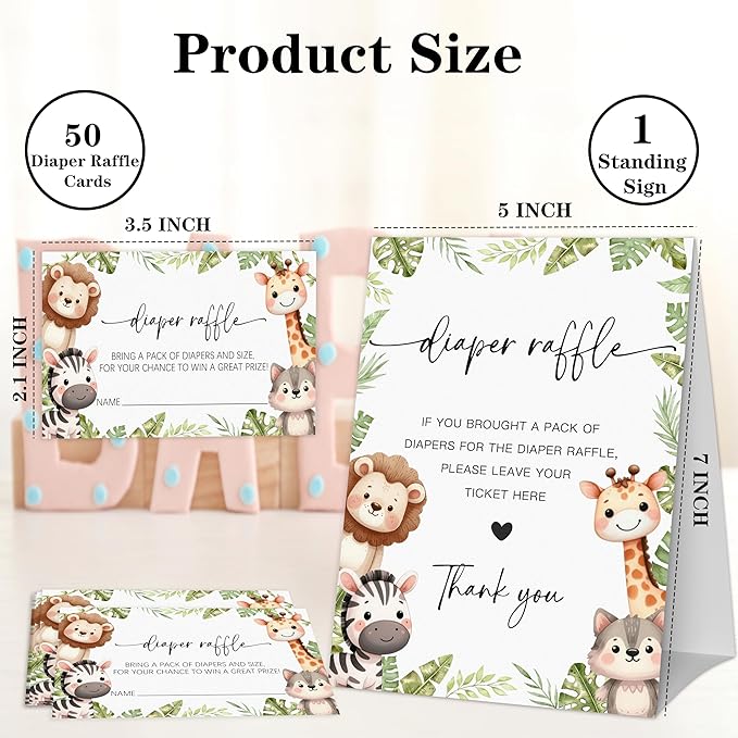 Woodland Diaper Raffle Game, Diaper Raffle Tickets for Baby Shower, Gender Neutral Tickets for Baby Shower Party Favor Decorations Supplies (1 Sign + 50 Cards)
