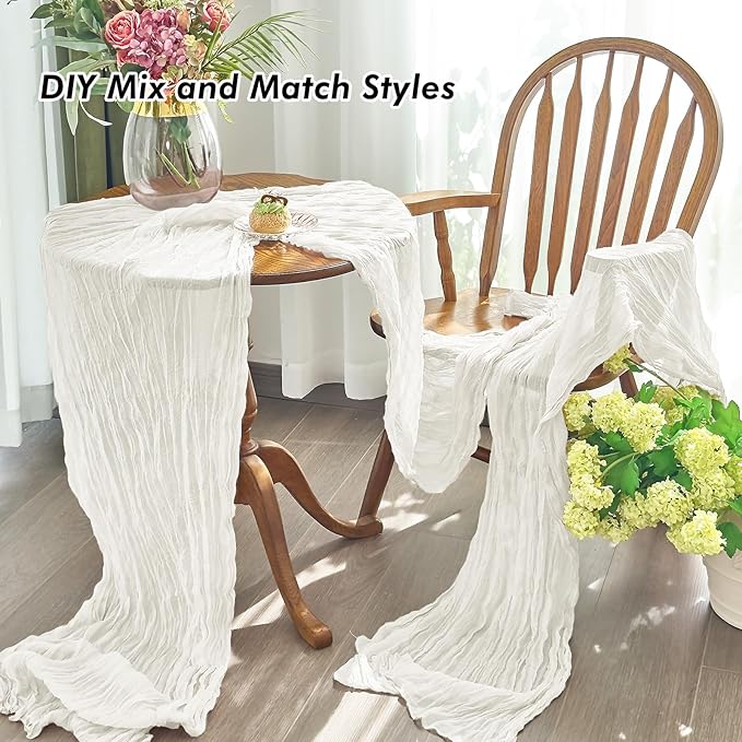IVAPUPU 10 Pcs Cheesecloth Table Runner - 10ft Ivory White Easter Spring Boho Gauze Cheese Cloth Table Runners for Baby Shower Decoration Wedding Party Garden Farmhouse