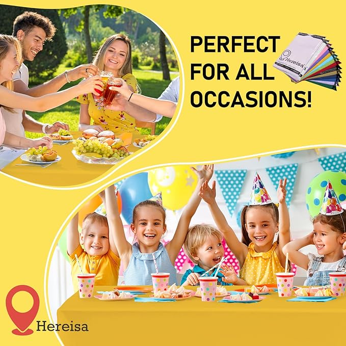 Yellow 6 Pack Plastic Table Cloth 54" x 108", Disposable Tablecloths Rectangle Table Cover, Plastic Table Cloths for Parties