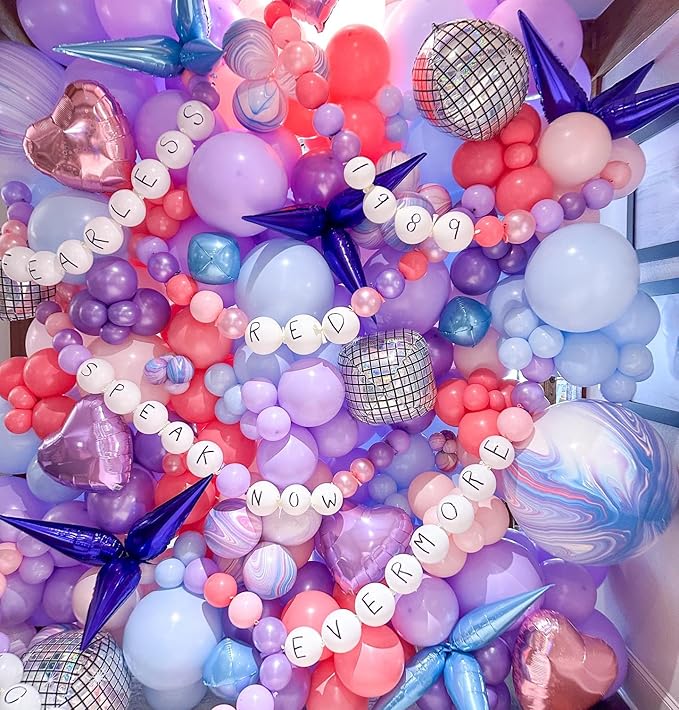171Pcs Songster Birthday Decoration - Pink and Purple Balloon Arch Kit Hollow Star, Microphone, Disco Mylar Balloon Garland Kit for Music Fans Popular Singer Birthday Princess Party Decorations