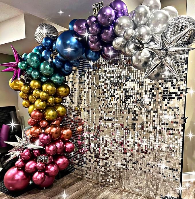 161pcs Shiny Chrome Balloon Garland Arch Kit Retro Disco Dance Party Decorations with 4D Disco Ball Balloons and Explosion Star Foil Balloons for 80s 90s Theme Neon Birthday Galaxy Supplies