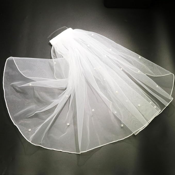 White Short Wedding Veil Pearl Rhinestone Bride Veils Bridal Veils Bachelorette Party Veil for Brides and Women