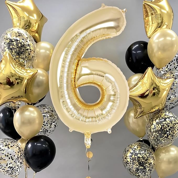 Light Gold Number 6 Balloon 40 Inch, Big Large Foil Helium White Gold Number Balloons, Giant Mylar Number 6 Balloons for 6 Year Old Birthday Party Decorations Supplies Anniversary