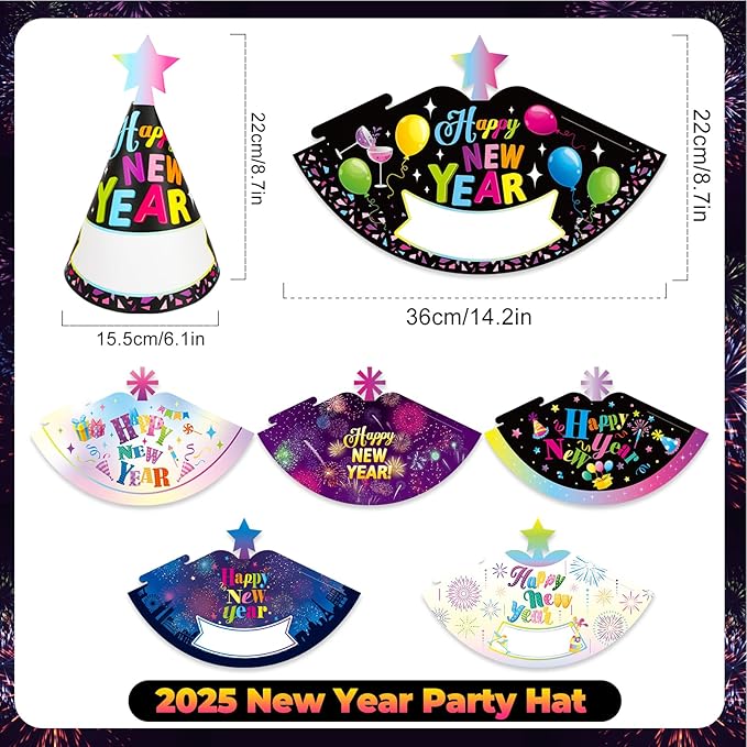 HOWAF 41pcs New Years Eve Party Supplies 2026 Colorful Happy New Year Hats News Years Eve Hats 2026 Glasses Party Blowouts Balloons NYE Party Favors Accessories Kit for Happy New Year Decorations