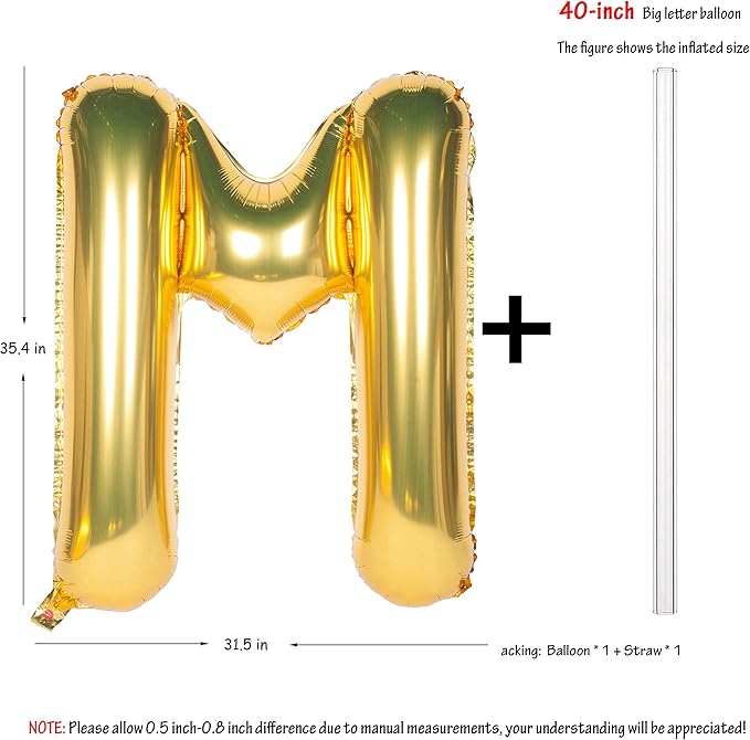 Letter Balloons 40 Inch Giant Jumbo Helium Foil Mylar for Party Decorations Gold M