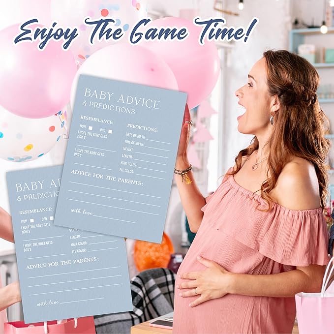 30 Minimalism Baby Shower Game Cards - Mist Blue - Baby Prediction & Advice - Fill In Style Game Set, Party Favor, Gender Reveal, Baby Announcement - A01