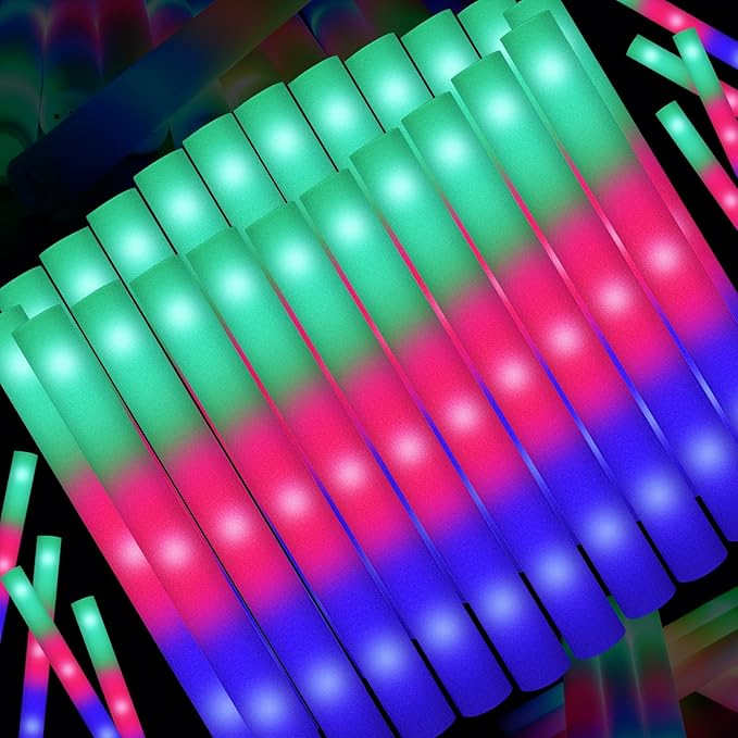 200 PCS LED Foam Sticks, Bulk Glow Sticks, Foam Glow Sticks for Wedding with 3 Modes Colorful Flashing, Glow in the Dark Party Supplies for Wedding, Raves, Concert, Sporting Events