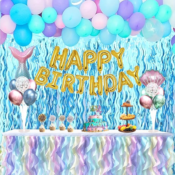 Mermaid Table Decoration Balloon Holder Kit 4 Sets with 2 Shell Foil Balloons and 2 Mermaid Tail Foil Balloons 24 Latex Balloons for MermaidBalloon Centerpiece Stand Birthday Party Decorations