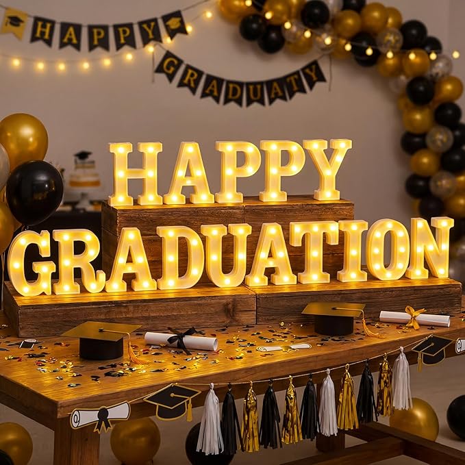 Honoson 15 Pcs 2026 Graduation Party Decoration Happy Graduation Lights up Signs Neon Table Sign Decor for Grad Party Home Class School Supplies