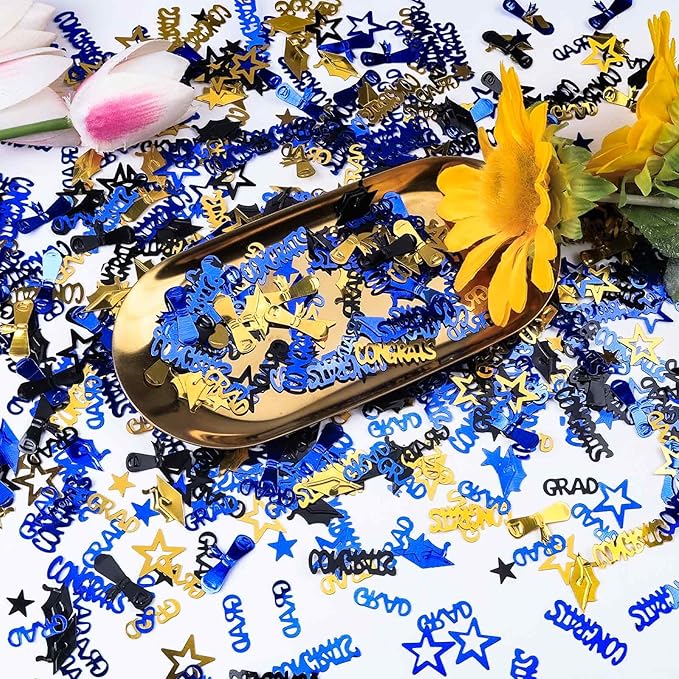 Blue Gold and Black Graduation Confetti 2026, 1000 Pcs Congrats Grad Confetti Class of 2026 Party Table Centerpiece for 2026 Graduation Party Decorations