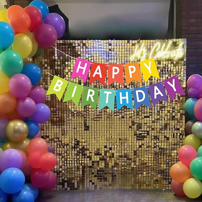 Happy Birthday Banner Sign, Birthday Garland Wall Door Hanging Banners Flag for Women Men Boys Girls Party Backdrop Decorations, Personalized Name Banner White Letters Colorful