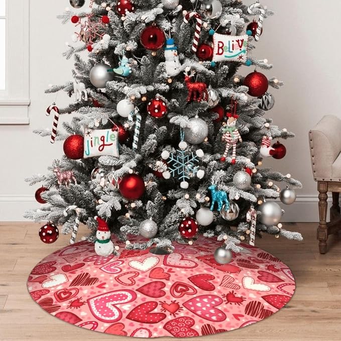 Valentines Day Heart Tree Skirt Xmas Tree Mat Christmas Tree Ornaments Decorations Holiday Party Indoor Outdoor 30"