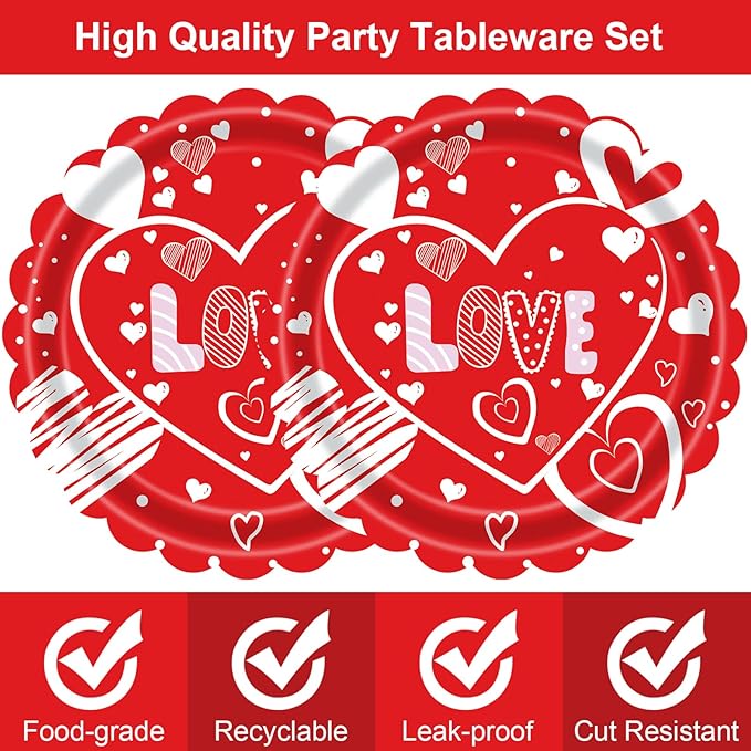 Valentines Day Plates and Napkins Set - 40 Pcs Disposable Red Heart Party Supplies for 20 Guests, Includes 20 Dinner Plates (9 Inch) & 20 Valentine Napkins for Galentines Party Decorations