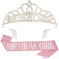 Chanaco Birthday Sash and Crown for Women, Birthday Tiara for Girls, Rhinestone Hair Accessories Party Decorations