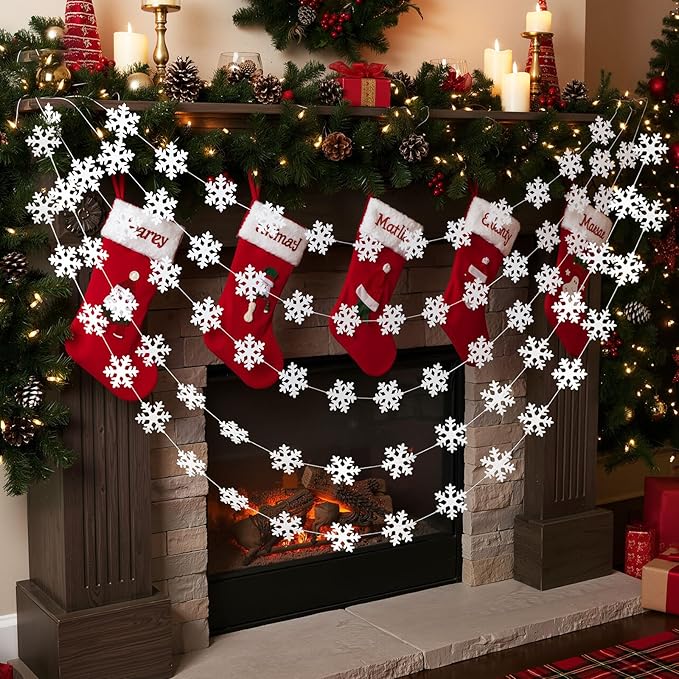 Oudain 4 Pcs Christmas Snowflake Felt Garland Party Decorations 13 ft Winter Christmas Wonderland New Year Party Holiday Decor
