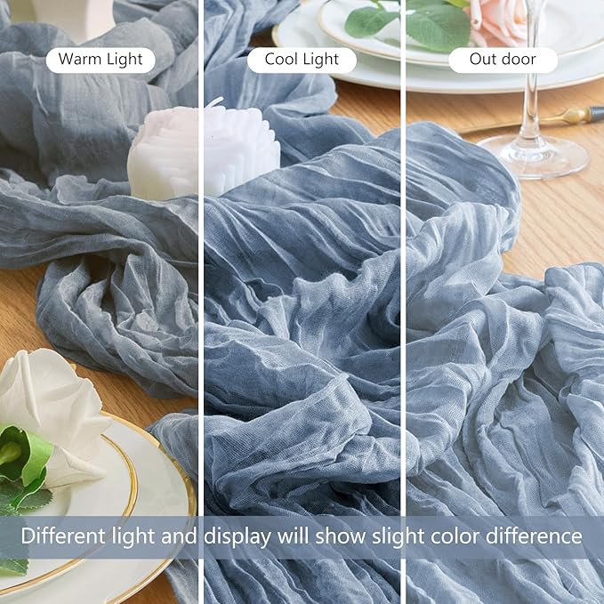 Wokceer Dusty Blue Cheesecloth Table Runner Spring 10FT Boho Gauze Easter Cheese Cloth Table Runner for Party Long Rustic Sheer Runners for Baby Bridal Shower Wedding