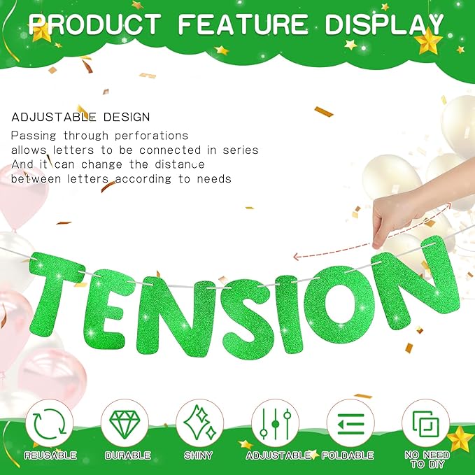 Retirement Banner Pre-Strung GOODBYE TENSION HELLO PENSION Banner Glitter Retirement Party Supplies Decorations for Women Men Office Home Decor (Green)