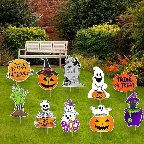 10 PCS Cute Halloween Decorations Outdoor Yard Signs,Large Yard Stakes Signs Pumpkin Ghost,Halloween Lawn Decoration for Family Friendly Kids Home Party Plastic Halloween Yard Stakes