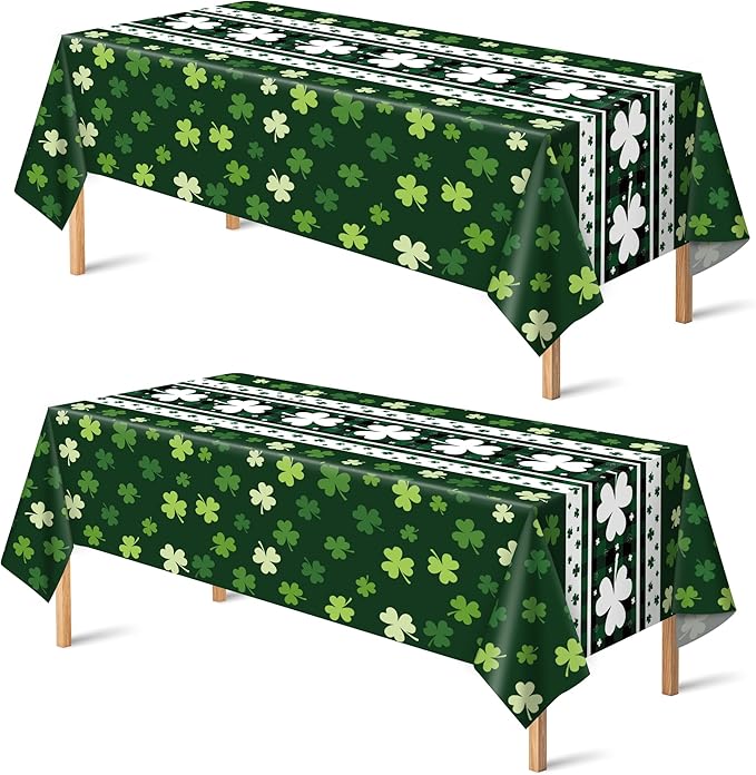 OHOME St Patricks Day Decorations - 2 PCS Shamrock Tablecloth | St Patricks Day Party Favors Supplies Decor Indoor Outdoor - St Patrick's Day Table Runner Covers Backdrop Banner for Home Kitchen