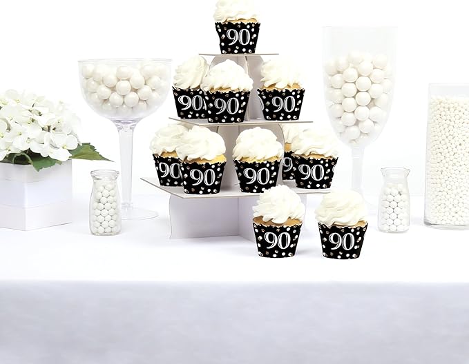 Big Dot of Happiness Adult 90th Birthday - Gold Party Decorations Cupcake Wrappers Set 12