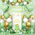 Sage Green Birthday Decorations - Party Decorations with Green, Gold, White Balloon Heart Foil Balloons, Olive Happy Birthday Banner Fringe Curtain for Women, Girls, Boys, Men, Adults
