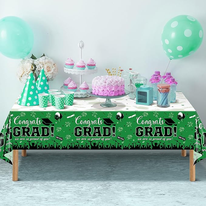 6 Pack Graduation Tablecloth Party Decorations, Class of 2026 Congrats Grad Plastic Tablecover Party Supplies, Green Rectangle Graduation Table Decorations for College High School Party, 54 x 108 Inch
