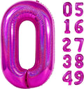 Laser Hot Pink Number Balloon 40 Inch, 0 Number Balloons, 10 20 30 40 50 Numbers Balloon Birthday Decorations, Party Supplies for Women