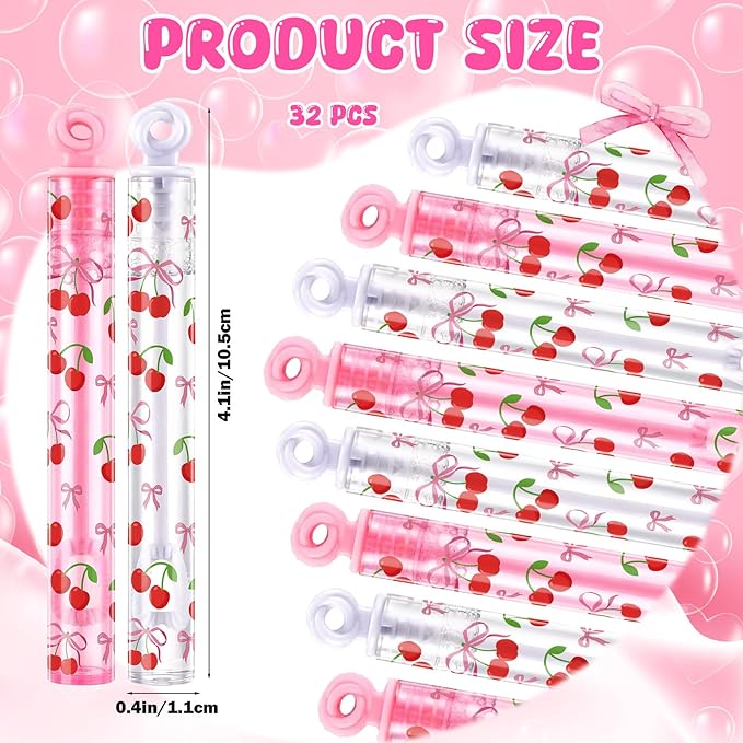 32 Pcs Cherry Themed Bubble Wands Sweet Bubbles Party Favors for Adult Summer Activity Birthday Party Goodie Bag Stuffers Gifts Wedding Supplies
