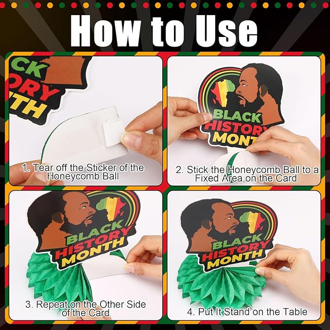 JULMELON 8PCS Black History Month Table Decorations, 3D Double Sided Black History Month Table Centerpieces, African American Black History Month Honeycomb Office Decor for Party