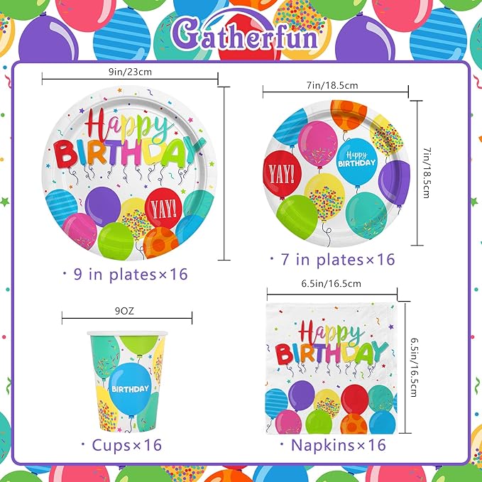 Birthday Party Supplies Disposable Paper Plates Napkins Cups for Kid’s Birthday Party Decorations, Serve 16