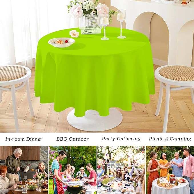 Mulbozy 2 Pcs Lime Green Round Tablecloth, 84 inches Disposable Plastic Lime Green Circle Table Covers for Baby Shower Wedding Bridal Shower Birthday Party Decorations