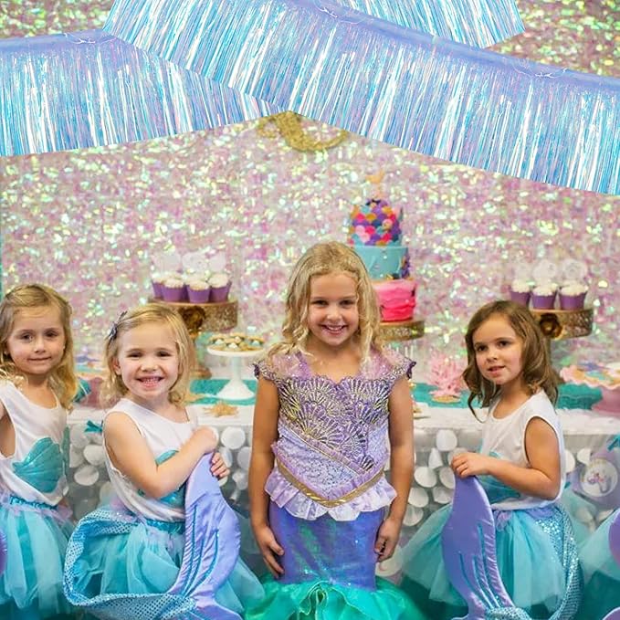 BEISHIDA 3 Packs 30 Feet Metallic Foil Fringe Garland Tinsel Streamers，Iridescent Blue Wall Hanging Tinsel Fringe Banners for Wedding Birthday Party Decoration Halloween Christmas New Year
