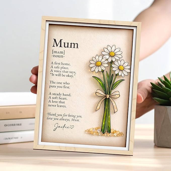 Personalized Birthday Gift for Women, Mom Birth Flower Frame, Custom Mum Definition Art Craft Family Keepsake, Gifts for Mothers Day, Grandma, Nana, Nini Gifts, Decorative Sign for Home