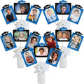 Blue Graduation Party Decoration, Photo Display Centerpiece Kit, 15 Double-Sided Photo Table Topper Sticks, Vertical and Horizontal 4x6 Picture Holders - Blue Grad