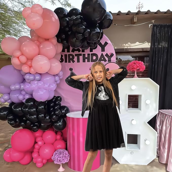 Hot Pink and Purple Balloon Arch Garland Kit, Rose Red Black Pink Purple Latex Balloon, Party Balloons for Girls Boys Birthday Party Decor Supplies
