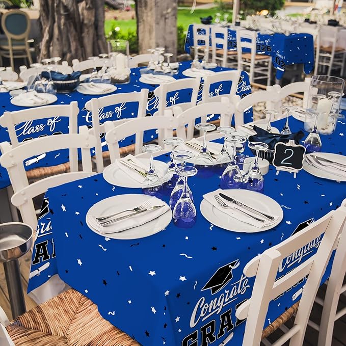 Gatherfun 2026 Graduation Decorations : 2-Pack Congrats Grad Disposable Tablecovers - Class of 2026 Blue Themed Table Cloths, for Graduation Party Supplies & Graduation Backdrop, 54" X 108"
