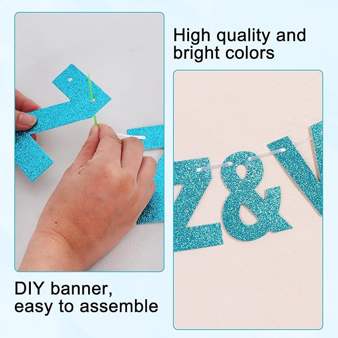 BEISHIDA 116 PCS A-Z DIY Letter Banner Kit Make Your Own Banner Glitter Lake Blue Including 111 Letters and Numbers 3 Rope and 2 Threading Device,Customized for Birthday Graduation Wedding Party Decor