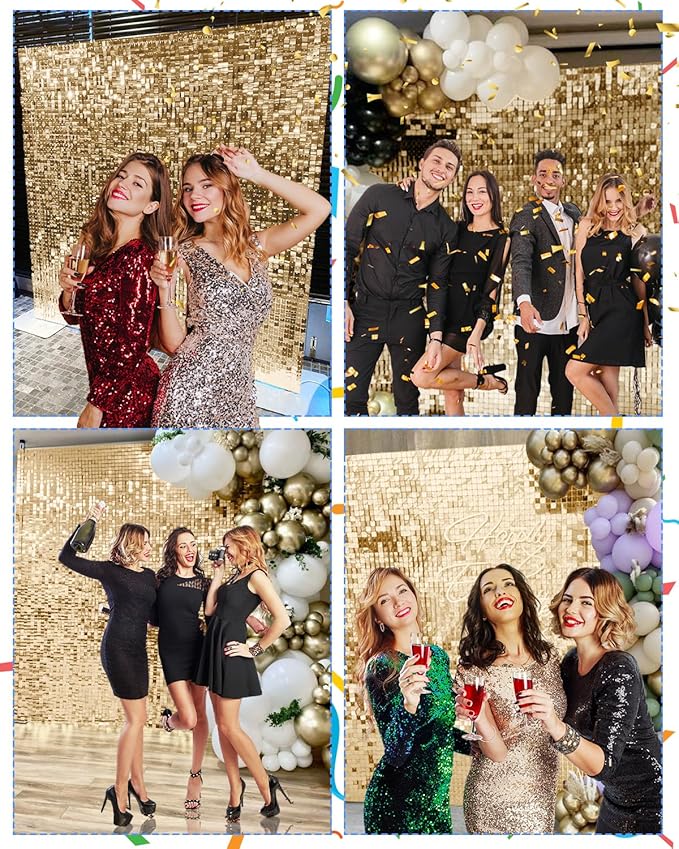Light Gold Shimmer Wall Backdrop 12 Panels Cover 4 x 3 Ft, Photo Backdrops for Wedding,Anniversary,Birthday,Party Decoration