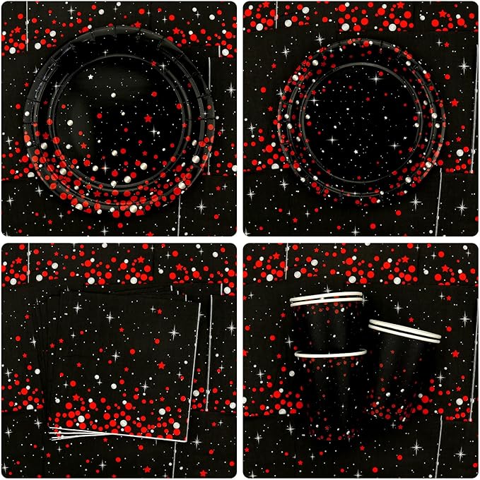 KEFAN Red Black Birthday Party Decorations, Red Black Theme Party Tableware Supplies including Plates, Cups, Napkins, Tablecloth (20)