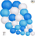 24pcs Hanging Round Paper Lanterns for Wedding Birthday Party Baby Showers Decoration Blue/White