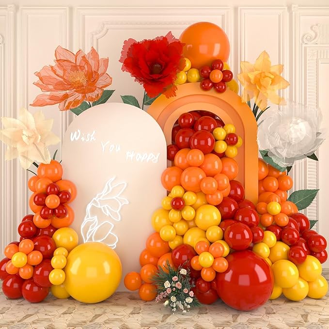 Red Yellow Orange Balloon Garland Arch Kit, Fire-men Fire-fighter Balloons Arch, Red Yellow Orange Latex Party Balloons for Fire Theme Birthday Birthday Party Baby Shower Wedding Decorations