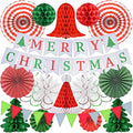 Ahfulife Christmas Party Decorations Supplies Set, Reusable Xmas Decor Kit Indoor - Merry Christmas Sign Banner for Home, Xmas Pennant Banner, Hanging Paper Tissue Fan Tree Garland
