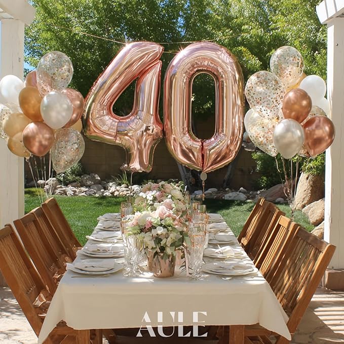 AULE 40 Inch Large 40 Number Balloons Rose Gold Big Foil Number Balloons Giant Helium Happy 40th Birthday Party Decorations for Women Huge Mylar Anniversary Supplies