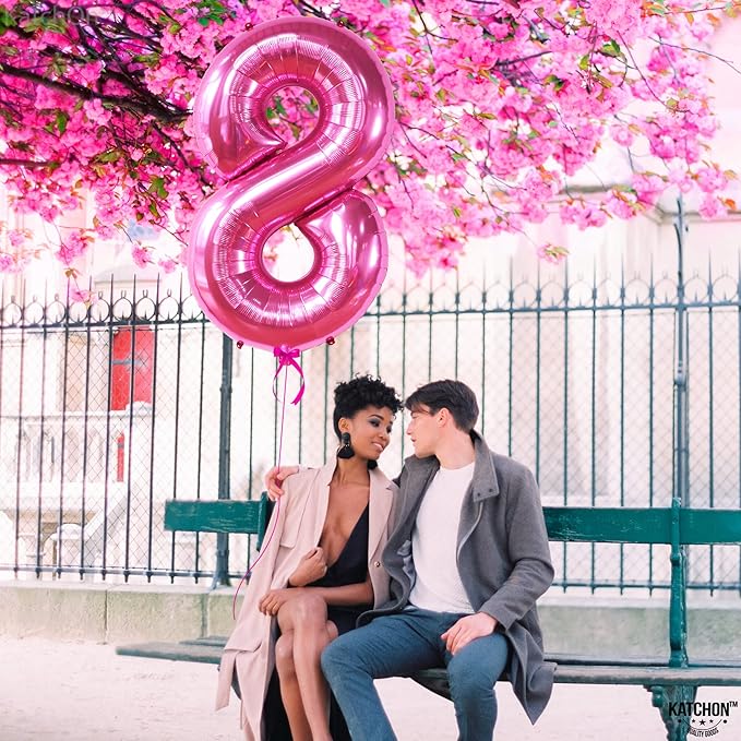 KatchOn, Giant Hot Pink 8 Balloon Number - 40 Inch | Hot Pink 8th Birthday Balloon for 8th Birthday Decorations | Number 8 balloon Birthday Party | Number Balloons for Anniversary Decorations