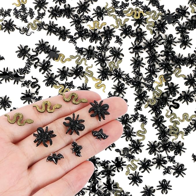 200 Pieces Miniature Halloween Decorations Tiny Resin Insect Mini Spiders Mini Bats Mini Snakes Halloween Miniatures for Crafts Dollhouse Fairy Garden Micro Landscaping Decoration