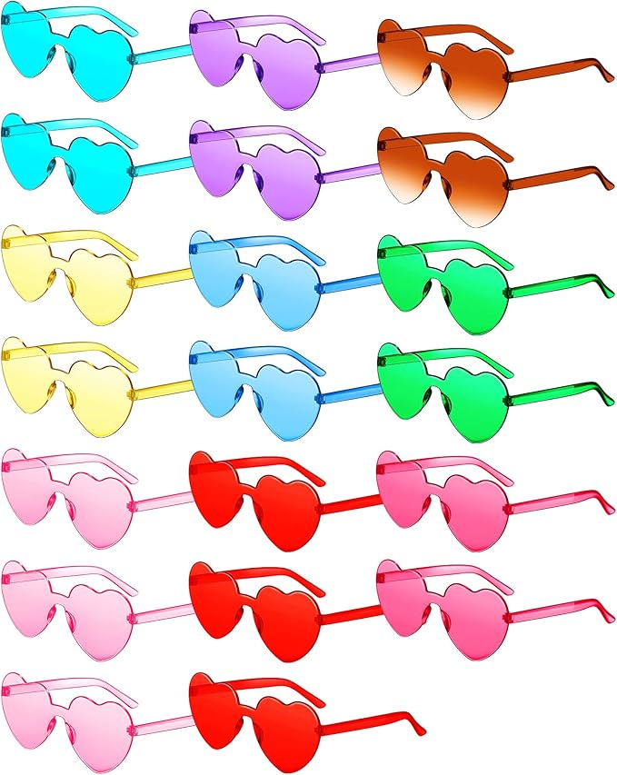 Frienda 20 Pairs Heart Shaped Sunglasses Rimless Candy Color Glasses for Women Men Party Favor
