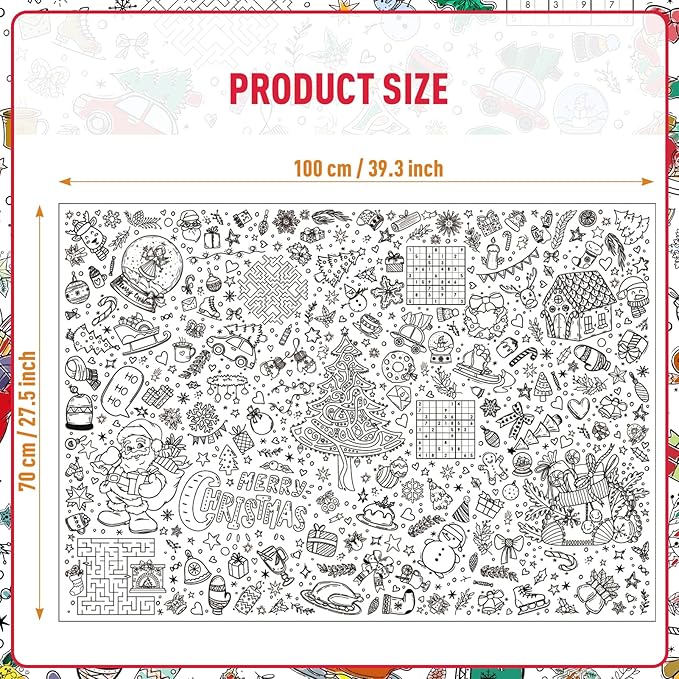 GWHOLE Christmas Coloring Tablecloth, Christmas Crafts for Kids 40 x 28 Inch Coloring Poster Table Cloth for Kids Eve Party Suplies